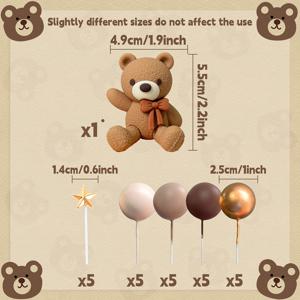 TEMU LaVenty 베어 케이크 토퍼 - 3D 원형 케이크 토퍼, 감정적인 눈, 부드러운 브라운 & 골든 액센트, 전기 불필요, 생일, 기념일, 결혼식, 파티 장식용 - 홈 베이커 & 전문 요리사에게 적합