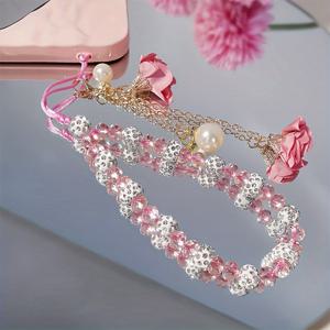 TEMU 엘레강트한 플로럴 손목 스트랩 폰 끈, ABS 플라스틱, 비즈와 매력으로 장식된 세련된 휴대폰 목 스트랩, 인공 꽃과 펜던트가 있는 삼성, 샤오미, VIVO, OPPO, 구글, iPhone 15/14/13/12/11, Pro/Pro Max/Plus에 적합합니다.