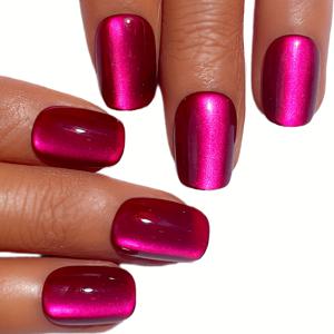 TEMU 형광 장미 캣아이 새틴 빔 솔리드 컬러 32pcs 숏 스퀘어 프레스 가능한 재사용 네일 피스 & 연마 스트립 & 젤리 글루 파티 출퇴근 업그레이드 아웃핏