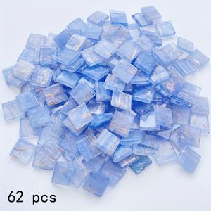TEMU 62개 물색 청색 투명 융합 유리 타일 0.591x0.591 인치, 황금 와이어 , 모이 패턴, 수공 DIY 장식 예술 용품, 정사각형 비즈, 창조적인 프로젝트에 이상적