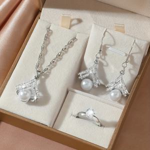 TEMU 1쌍의 보호 시크 귀걸이, 펜던트 목걸이 & 반지 세트 - 유리 악센트가 있는 합금, 일상 착용 및 휴가에 완벽, 생일, 발렌타인데이, 어머니날, 라마단에 이상적인 선물 - 보관 상자 포함, 주얼리|휴가 준비 완료|합금 주얼리, 주얼리 세트