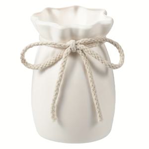 TEMU 1개, 현대적인 흰색 플라스틱 꽃병과 대마 밧줄 리본 - 원형 디자인의 꽃용, 물 저장 및 자연적 매력 - 거실이나 침실 장식에 완벽한 꽃병