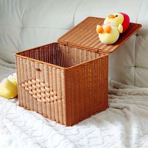 TEMU 노르딕 스타일 대형 직조 수납 바구니 - 내구성 있는 위커 느낌 합성 라탄, 방수 다용도 정리함 (책, 옷, 장난감) - 거실, 침실, 사무실을 위한 인테리어 소품, 고품질 재료, 핸드메이드 디자인, 책 애호가를 위한 멀티퍼포즈 컨테이너