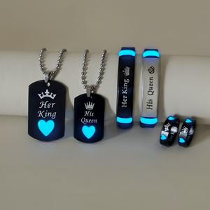 TEMU 6개 스테인리스 스틸 커플 목걸이 팔찌 반지 세트 - 