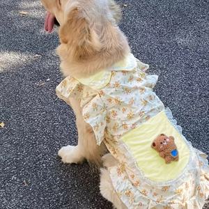 TEMU 중간 크기부터 대형까지의 견종을 위한 매력적인 꽃무늬 강아지 옷 - 폴리에스터, 곰 패치가 있는 풀오버 스타일, 골든 리트리버, 래브라도, 삼요드 및 더 많은 견종을 위한 완벽한 옷, 강아지 패션 | 꽃무늬 | 폴리에스터 소재|강아지옷