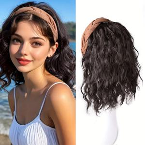 TEMU 투투룩 웨이브 하프 가발 - 클립온 숏 헤어피스 (브라운/블론드/브루넷 톤), 가볍고 통기성 좋은 데일리, 파티, 이벤트용 | 인스턴트 볼륨, 유지보수 불필요 (접착제/스프레이 없음)