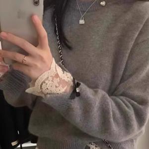 TEMU 밀크 후후 슈퍼 힐링 한국 가을 겨울 스위트 하이엔드 스웨터 부드러운 왁스 레이스 엣지 디자인 두꺼운 안감 슈퍼 따뜻함