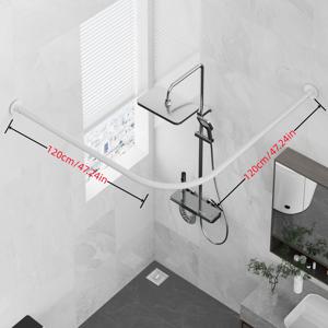 TEMU 1pc 화이트 스테인레스 스틸 L자형 샤워 커튼 로드 - 벽걸이형 조절 가능한 아크 로드, 욕실, 욕조, 의류 매장에 적합 - 금속 재질, 설치가 쉬움|샤워커튼