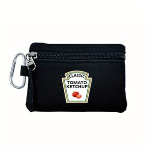 TEMU 1개 토마토 케첩 미니 지갑 - 지퍼가 있는 블랙 동전 지갑, 남녀 공용 컴팩트 카드 홀더, 야외 활동 및 일상 사용, 휴일 선물에 완벽함 (할로윈, 크리스마스, 춘절), 귀여운 지갑, 여성용 동전 지갑, 남성용 동전 지갑, 남성용 지갑