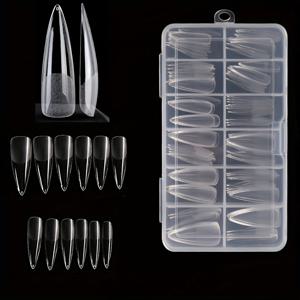 TEMU 120개 프레스온 인조 네일 스틸레토 롱 세미-프로스트 풀 커버 네일 팁 액세서리 도구