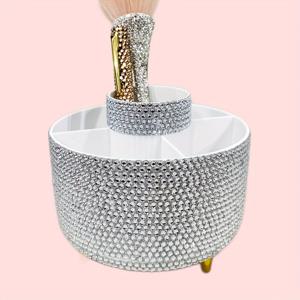 TEMU 장식이 있는 책상 정리함, 사무용품을 위한 로 덮인 TV 스탠드 보관통, 빛나는 장식이 있는 펜 홀더, 립스틱, 눈썹펜슬, 파우더 브러시를 위한 메이크업 정리함, 모두 빛나는 가 아름다운 선물로, 집용품 보관을 위한 책상 및 서랍 정리함|눈썹펜슬