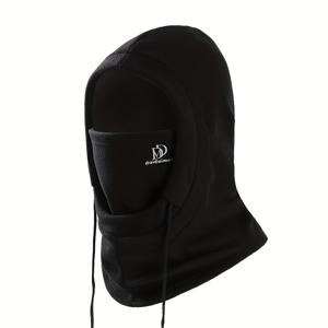 TEMU 겨울용 플리스 발라클라 후드 스키 마스크, 남성 및 여성용 통합 넥 워머 포함, 통기성 폴리에스터 엘라스테인 니트 원단, 중간 신축성, 세련된 추운 날씨 모터사이클 자전거용 헤드기어, 얼굴 커버 포함, 손세탁 가능 - 블랙