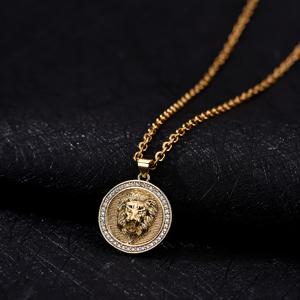 TEMU 1pc 화려한 남성용 사자 머리 펜던트 목걸이, 316L 스테인리스 스틸, 합성 지르코니아, 캐주얼 웨어 및 선물용 둥근 구리 패션 쥬얼리
