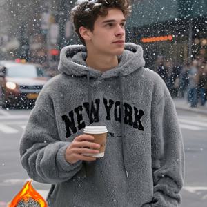 TEMU 1pc 남성용 캐주얼 두꺼운 따뜻한 폴리에스테르 후드티, 자수된 