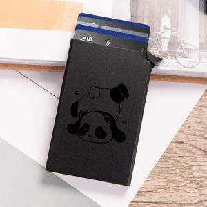 TEMU 슬림한 판다 프린트 RFID 차단 지갑 - 팝업 기능이 있는 슬림 알루미늄 명함 거치대, 남녀 공용 방범 보호