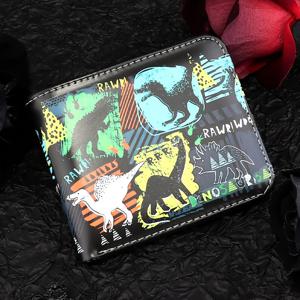 TEMU 2024 트렌디한 PU 지갑, 공룡 일러스트 프린트 – 스타일리시한 두 겹 디자인, 캐주얼 휴대용 동전 지갑 & 카드 홀더, 블랙, 일상 액세서리|예술적인 지갑|독특한 일러스트