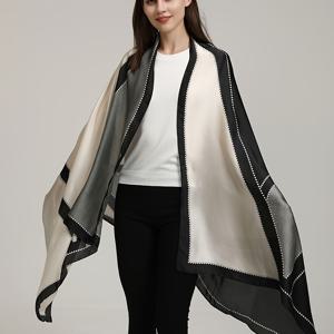 TEMU 여성용 우아한 새틴 롱 스카프 쇼울 - 블랙, 크림 & 그레이의 다용도 사계절 랩, 도트 라인 디테일, 부드러운 폴리에스터, 세탁기 사용 가능, 집이나 캐주얼 외출에 완벽, 헤어 스카프