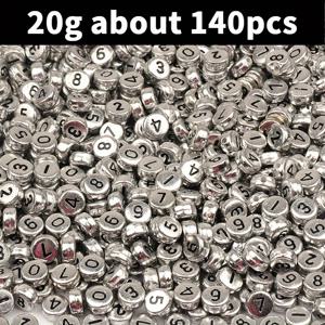 TEMU 140개 4x7mm 은색 아크릴 비즈, 검은 숫자가 있는 - 보석 만들기, DIY 팔찌, 목걸이, 귀걸이, 손뜨개, 비즈 공예 용품, 공예 비즈 용품 | 원형 비즈 디자인 | 부드러운 질감