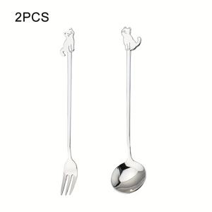 TEMU 2피스 세트 304 스테인리스 스틸 미니 디저트 포크 스푼 스푼, 귀여운 카푸치노 커피 스푼 케이크 포크, 스푼 과일 포크, 주방/커피숍, 결혼식 파티 추수감사절 선물, 기념일, 졸업 시즌 선물, 식기세척기 안전 맥주 축제 크리스마스 할로윈