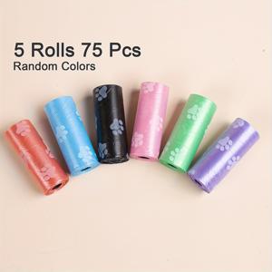 TEMU 75개/5롤 발자국 강아지 배변 봉투 - 누수 방지, 튼튼한 폴리에틸렌 배변 봉투, 간편한 찢김 디자인, 2.0kg 하중 용량 - 다양한 장소에서 야외 애완 동물 청소에 적합, 재미있는 패턴 봉투 | 누수 방지 구조