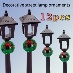 TEMU 12개 크리스마스 미니 조명 기둥 세트, 휴일 화환 장식 - 블랙 램프 포스트, 리빙룸·침실용 실감나는 거리등 모델, 파티 데코, 창의적인 선물 아이디어, 계절 홈 데코, 섬세한 공예품, 가벼운 장식 소품, 홈 데코레이터