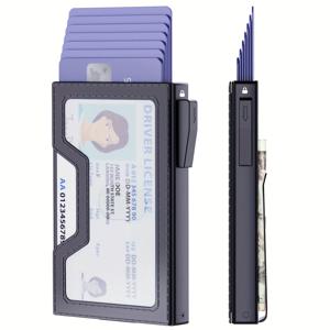 TEMU 남성용 슬림 RFID 차단 지갑 - 버튼 팝업 기능, 초슬림 디자인, 내구성 강한 금속 구조, 머니 클립 & ID 창 포함 - 컴팩트 신용카드 홀더 정리함 - 비즈니스, 여행, 일상 사용에 이상적인 선물 - 남성을 위한 카드 지갑, 여행 액세서리, 명품 스타일, 고급스러운 마감|명함지갑