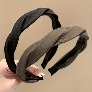 TEMU 2개 세트 우아하고 빈티지 스타일의 여성용 단색 헤어밴드 - 미끄럼 방지 그립이 있는 시크한 라운드 헤어 후프, 스타일링 및 세안에 완벽, 헤어 액세서리