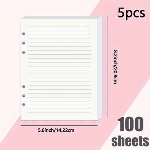 TEMU 100장 A5 6링 루즈 리프 페이퍼 리필, 매끄러운 마감, 나선 노트북, 플래너 및 바인더 정리함과 호환 가능합니다.