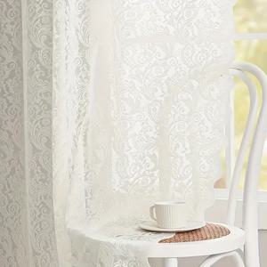 TEMU 그녀의 침실, 거실, 또는 파티션 공간을 위한 우아한 프랑스식 빈티지 레이스 투명 커튼 - 반투명, 드릴 없음 설치, 꽃과 용의 꼬리 디자인을 갖춘 두꺼운 폴리에스테르 재질