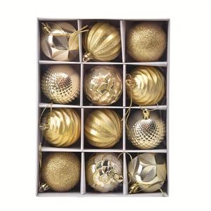 TEMU 12pcs 글램 스타일 크리스마스 장식 세트 - 6cm 레드와 골든 라운드 행잉 장식, 플라스틱, 배터리 필요 없음, 박스 포함으로 쉽게 설정할 수 있는 크리스마스 장식 장식