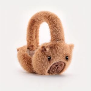 TEMU 1개 귀여운 카피바라 모양 귀 패드 - 여성용 푹신하고 접이식 겨울 모자, 부드러운 플러시 동물 디자인, 손세탁만 가능, 캐주얼 여행 및 야외 활동에 적합, 귀여운 귀 패드, 여행용 모자, 장난기 넘치는 디자인, 편안한 착용감