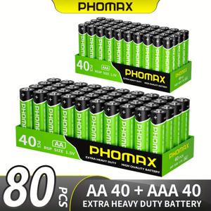 TEMU 1.5V AA 40개 + AAA 40개, AA 60개 + AAA 60개 탄소 아연 비충전 배터리 팩, R6P, R03P, 가정용 알람 시계, 리모컨, 계산기, 마우스, 마이크, MP3, 카메라, 손전등, 전기 면도기, 할로윈 호박 램프