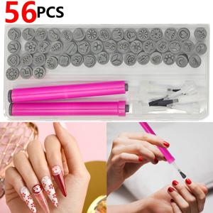 TEMU 44/56개 네일 아트 스탬프 펜 세트, 36/48가지 종류의 네일 스탬프 패턴 포함, 하나의 스탬프 펜, 하나의 브러시 펜, 세 가지 종류(각종류 두 개씩), 교체 가능한 브러쉬 헤드, DIY 디자인 네일에 적합한 세트, 다양한 꽃, 기하학적, 동물 패턴