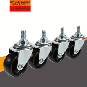 TEMU 4개 세트 1.5인치 헤비듀티 스위블 캐스터 휠, M8*15mm, 무음 나사산 로드 카트용, 가구 다리, 유아용 침대 휠, 작업대 액세서리 - 금속 플레이트가 있는 블랙 고무, 중량급 캐스터 휠