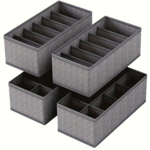 TEMU 4개 세트 접이식 천 재질 서랍 정리함, 양말, 속옷, 넥타이 및 벨트용 28구 세포 보관함, 옷장 및 침실 정리용 그레이 텍스처 디자인, 접이식 긴장 마운트, 옷장 정리 | 현대적인 보관 솔루션 | 내구성 있는 천 재질 보관함, 서랍 정리함 및 보관함