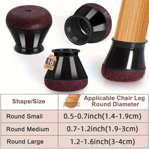 TEMU 16팩 블랙 & 퍼플 울트라두꺼운 펠트 가구 패드 - 실리콘 캡이 있는 360° 회전 고무 슬라이더, 목재 바닥용 내구성 있는 미끄럼 방지 의자 다리 커버, 사무실 의자, 스툴 및 테이블용, 슬림 디자인, 고품질 펠트