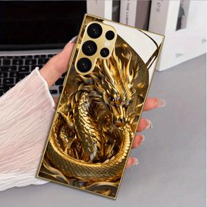 TEMU 크리에이티브 3D 드래곤 패턴 고급 금속 강화 유리 휴대폰 케이스 - 삼성 갤럭시 S25/S24/S24FE/S24 플러스/S24 울트라/S23/S23 FE/S23+/S23 울트라/S22/S22+/S22 울트라/S21/S21+/S21 울트라/S20/S20+/S20 FE/S20 울트라, 사계절 완벽한 선물