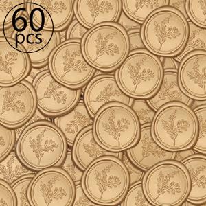 TEMU 60pcs 골든 왁스 스티커 - 결혼 초대장, 편지지, 생일 및 크리스마스 선물용 자체 접착식 꽃 가지 식물 디자인 - 럭셔리 장식 스티커, 선물 포장 필수품, 우아한 스크립트 스타일, 내구성 있는 접착제|편지지|실링왁스