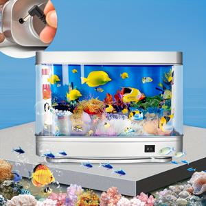 TEMU LED 인공 어항 조명, 사실적인 물고기 & 산호초 장면 - USB 전원 야간 조명 (침실, 거실, 사무실용) - 스위치 제어, 내구성 플라스틱 구조, 어항 장식, 모던 어항 장식