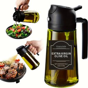 TEMU 주방 유리 올리브 오일 디스펜서 병, 2-in-1 오일 병과 요리 스프레이어, 16온스 다크 그린 유리 오일 병, 요리용 오일 스프레이어, 6개의 스티커가 있는 주방 오일 디스펜서, 바비큐, RV, 주방을 위한 완벽한 요리 도구