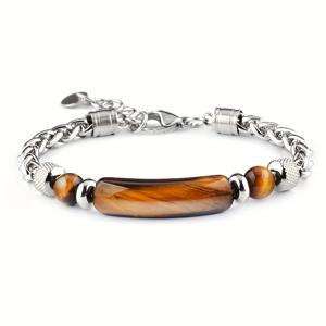 TEMU 1개 비즈 플로럴 체인 팔찌, 천연석 블랙 온픽 타이거 아이 스톤 아크 비즈 팔찌 (천연석 약간의 균열 일반) 가족, 크리스마스 할로윈 휴일 선물, 크리스마스 선물로 최고