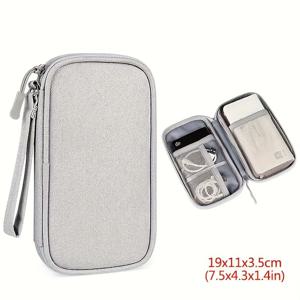 TEMU 휴대용 전자 액세서리 정리함, 다기능 여행 파우치 코드, 경량 마우스, 파워 뱅크, 블랙 패브릭, 여성 패션 액세서리 가방|보조배터리