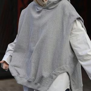 TEMU 우아한 오버사이즈 후드 카디건 스웨터 - 슬릿 헴이 있는 부드러운 그레이 올시즌 재킷, 포근한 후드 & 칼라, 캐주얼 또는 정장용 다용도 아우터웨어 (중동 스타일 디자인)