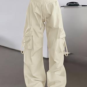 TEMU 여성용 Y2K 루즈핏 카고 팬츠 - 조절 가능한 드로스트링 허리 & 사이드 포켓, 생기발랄 핑크색, 세탁 가능, 봄 여름 가을 캐주얼 스트릿웨어, 귀여운 바지|냉장고바지|바지|여름바지