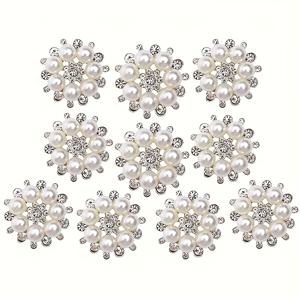 TEMU 10개 세트 우아한 펄 & 스톤 플라워 단추 - 재봉, 스크랩북, DIY 프로젝트용 샹크 장식품, 혼합 컬러, 플라스틱 소재, 옷장식용 반짝이는 액센트 | 스톤 디테일링