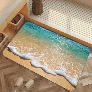 TEMU 1pc 퀵 드라이 다이아토마세스 이스 바스 매트 - 미끄럼 방지, 세탁 가능, 내구성 있는 비치 웨이브 디자인 - 파란색과 흰색으로 장식되어 있습니다 - 욕실, 주방, 거실, 또는 정원에 이상적입니다 - 가정 또는 비즈니스에 이상적인 선물, 욕실 러그