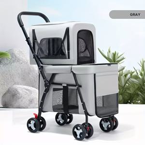 TEMU 소형 및 중형견/고양이용 이중층 변환 가능 애완동물 유모차 - 통기성 옥스포드 원단, 넓은 환풍 캐노피 및 조절 가능한 핸들, 야외 산책, 여행, 쇼핑용 경량 접이식 디자인, 메쉬 투시 패널, 내구성 있는 바퀴 설계