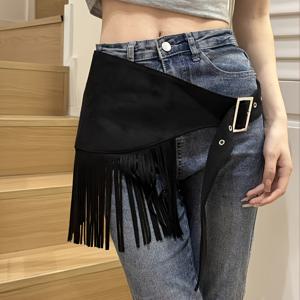 TEMU 여성용 웨스턴 빈티지 벨트 - 블랙 프린지, 세탁 불가, 청바지·드레스·웨딩·파티·캐주얼&포멀룩, 시크, 장식 스터드, 패션 액세서리, 보호 러버즈