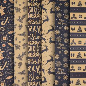 TEMU 6PCS 빈티지 크리스마스 포장지 롤 - 순록 & 눈송이 패턴이 있는 크라프트 종이, 생일, 휴일 & 축제 선물 포장, 기하학적 디자인 선물 포장 세트