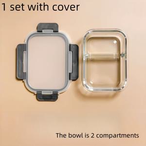 TEMU 1pc 대형 22.88oz 유리 점심 상자 - 2 구획 디자인, 전자레인지 및 냉장고 안전, 야외 사용에 이상적, 완벽한 선물 옵션